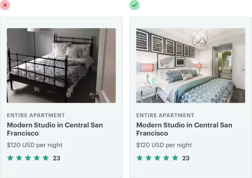 Hotellrom med darlig og godt bilde